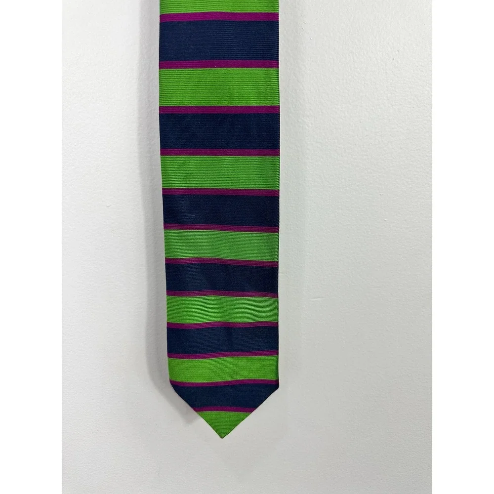 Brooks Brothers Silk Tie Green Navy Stripe Made in USA Preppy Classic Career‎